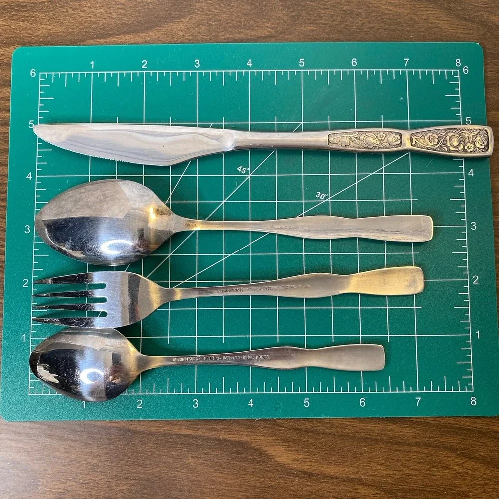 VTG Imperial Stainless 4pc TROPIC GARDEN Dinner Fork Knife Place Spoon Teaspoon